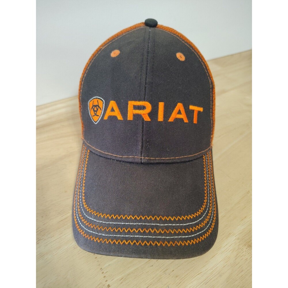 Ariat Men's Black Orange Mesh Hat Adjustable Outdoors Mesh Back Embroidered